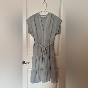 EUC Grey/White Stripe A-Line Summer Dress with belt | Size (M)/XS | Short-sleeve